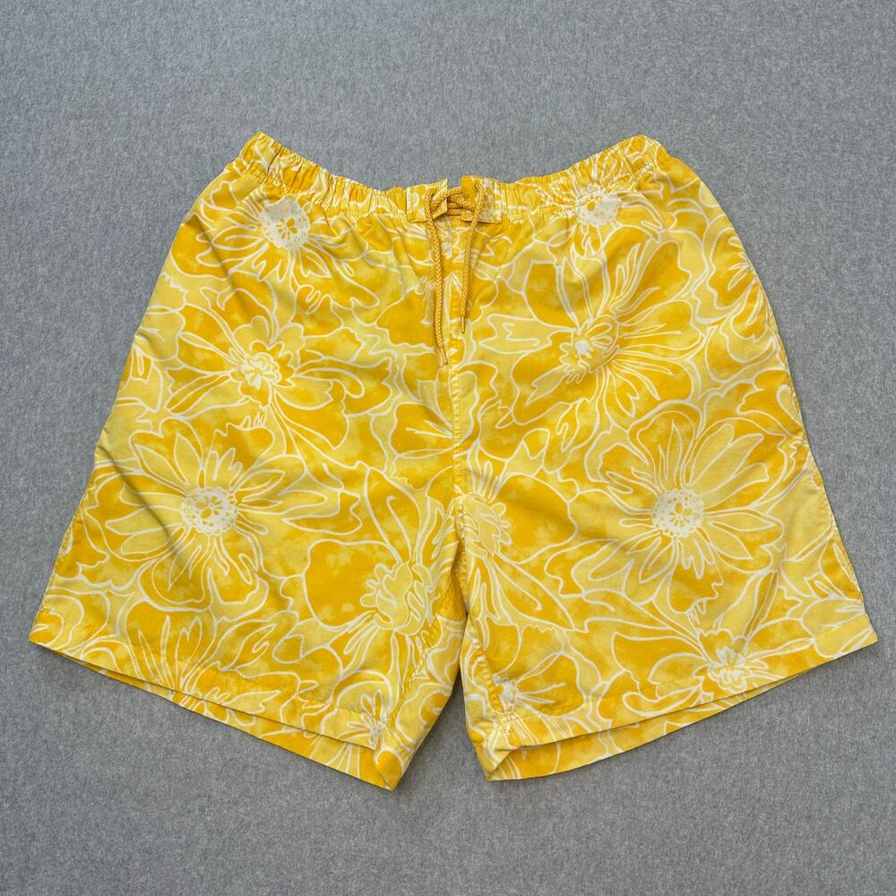Nautica Board Shorts Mens XL Mesh Lined Elastic Waist Drawstring Floral Yellow
